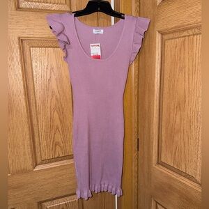 The Workshop ribbed form fitting purple ruffle dress